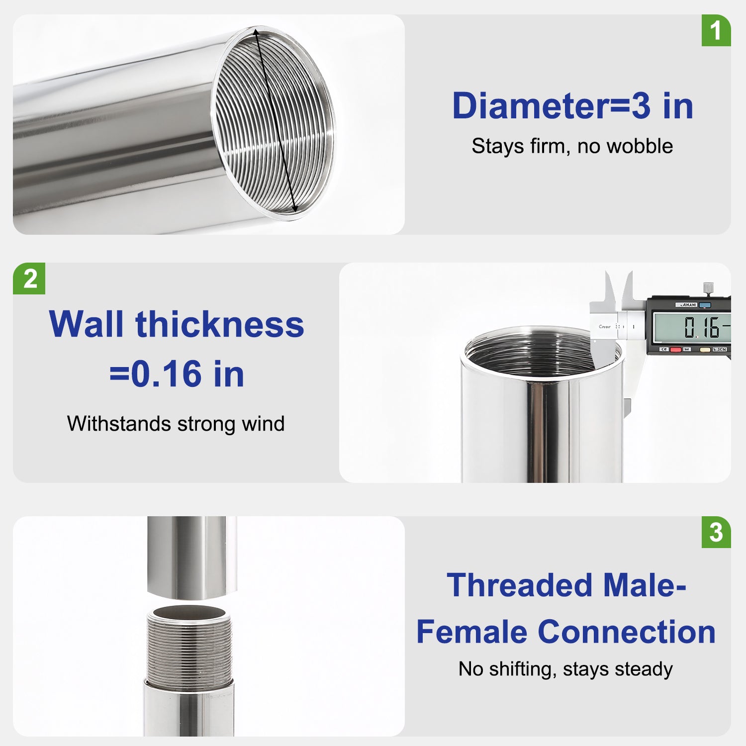 Heavy Duty Stainless Steel Sun Shade Sail Support Pole