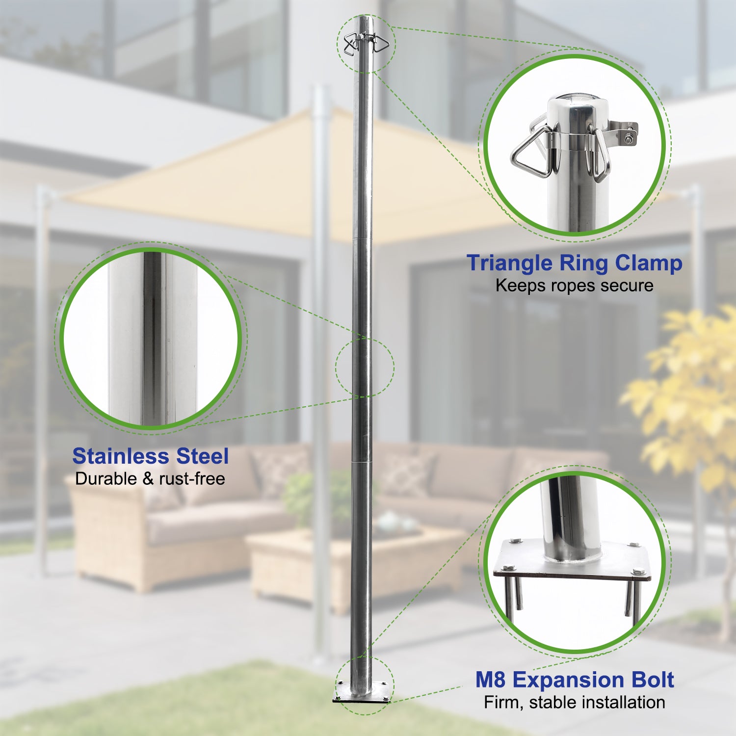 Heavy Duty Stainless Steel Sun Shade Sail Support Pole