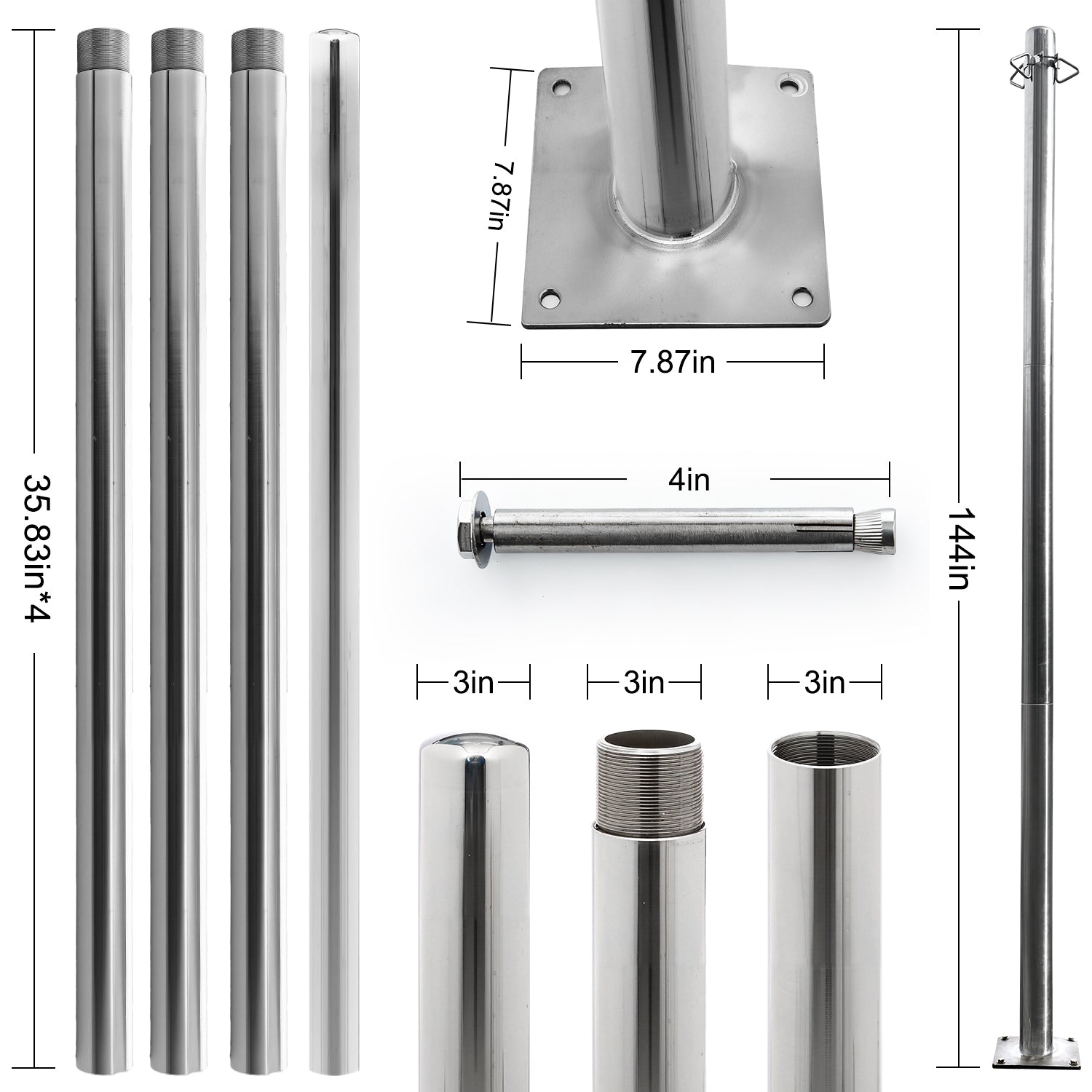 Heavy Duty Stainless Steel Sun Shade Sail Support Pole