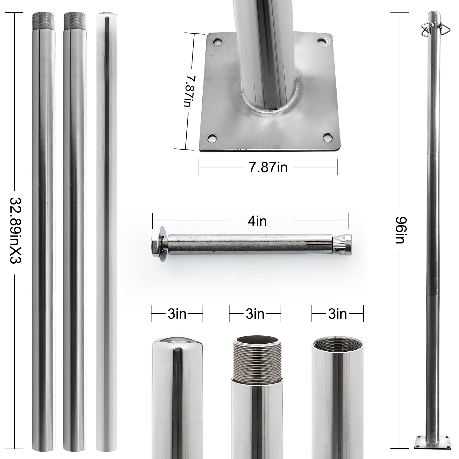 Heavy Duty Stainless Steel Sun Shade Sail Support Pole