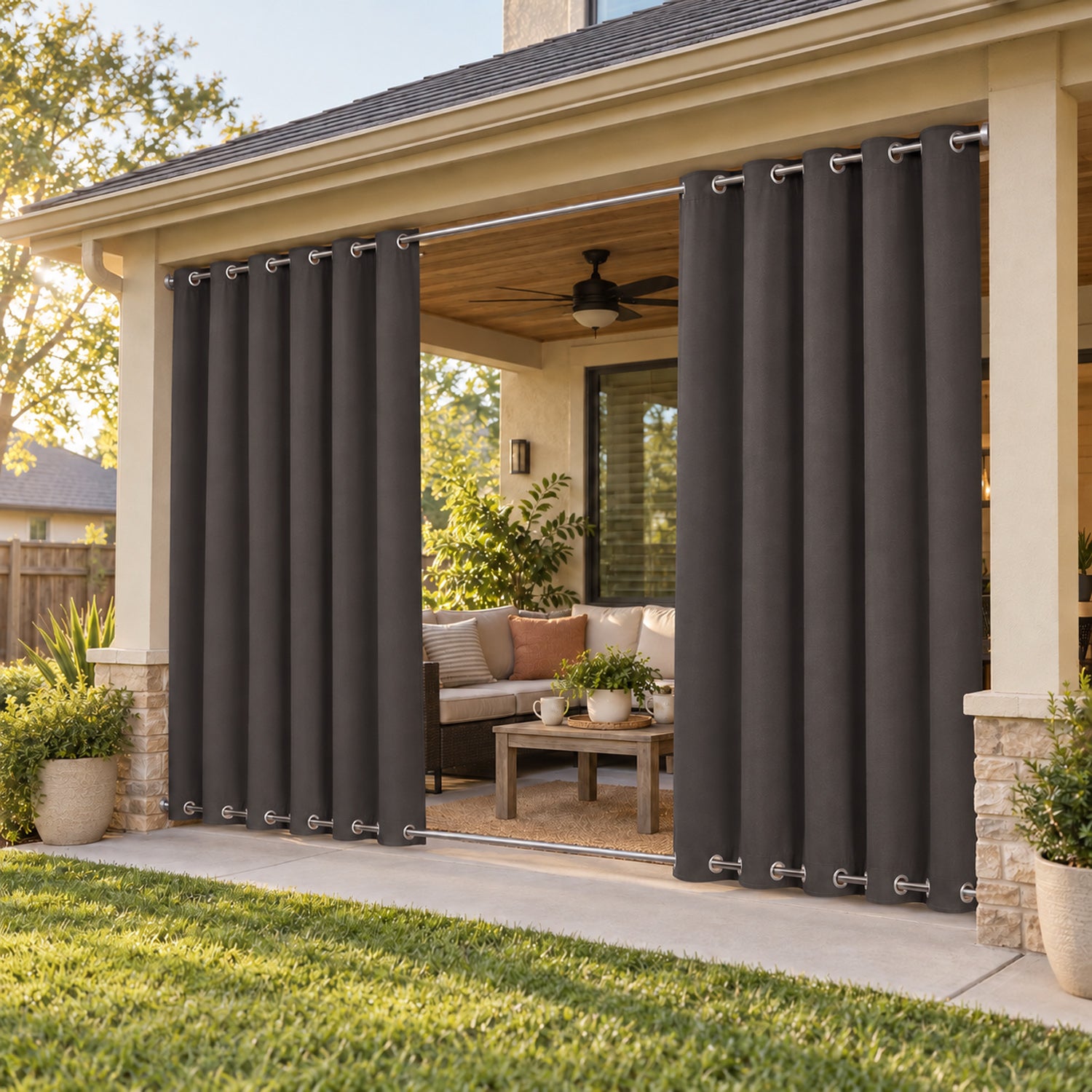 Top & Bottom Grommet Windproof & Waterproof Outdoor Curtains 1 Panel | Outdoor Standard