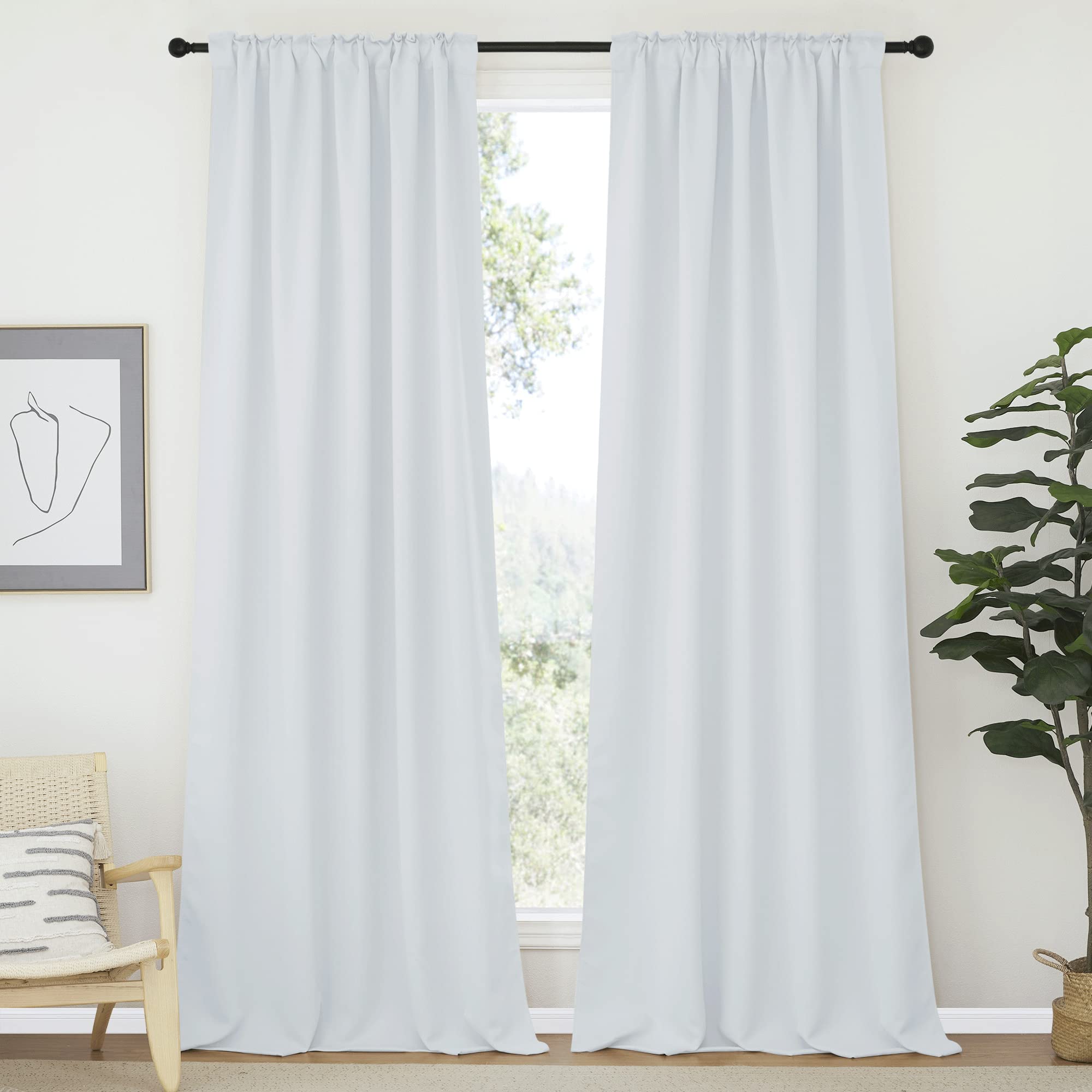 Rod Pocket & Back Tab Thermal Insulated Blackout Curtains For Living Room and Bedroom  (Width: 70 Inch) 2 Panels