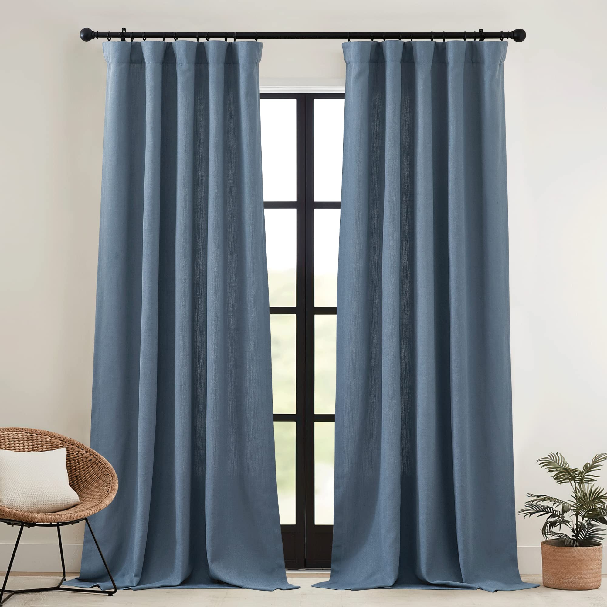 Blackout Curtains Room Darkening Window Curtains with Heavy Faux Linen 2 Panels