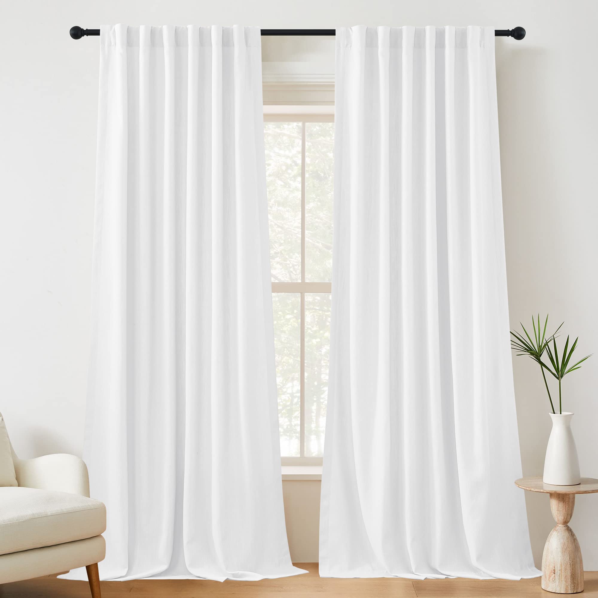 Blackout Curtains Room Darkening Window Curtains with Heavy Faux Linen 2 Panels