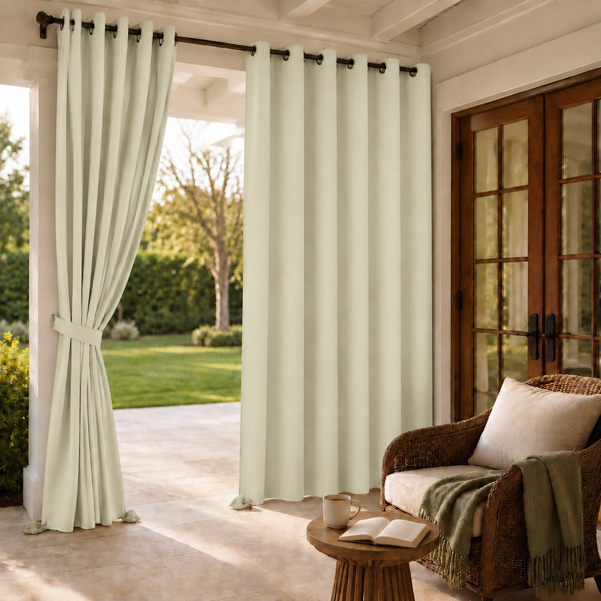 Grommet Top Windproof & Waterproof Outdoor Curtain 1 Panel+2 Weighted Bags | Outdoor Standard