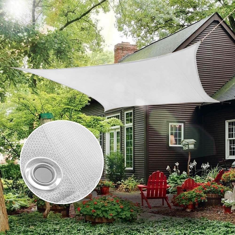 High-density White Polyethylene Breathable Mesh Outdoor Wind-resistant Rectangle Sun Shade Sail UV Block for Patio, Garden, Backyard Lawn, Pool