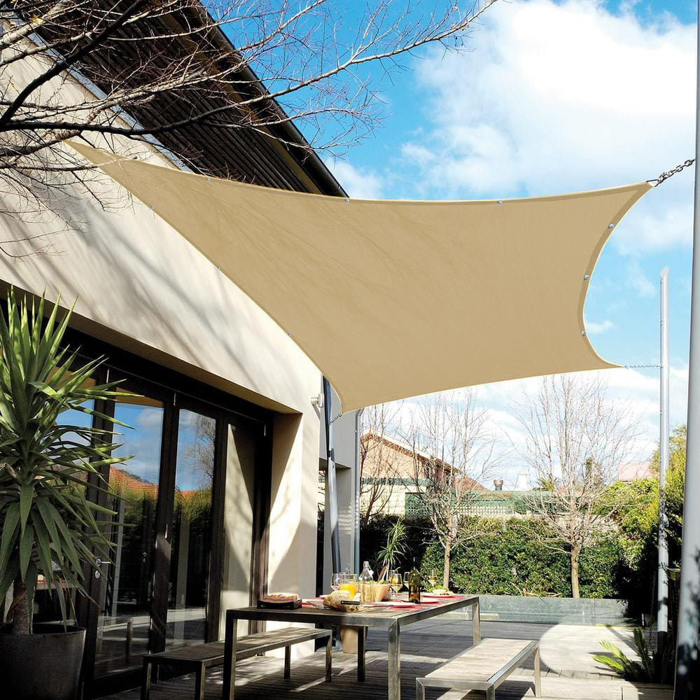 Beige Woven PVC Mesh Outdoor Wind-resistant Waterproof Rectangle Sun Shade Sail UV Block for Patio, Backyard Lawn, Garden & Pool