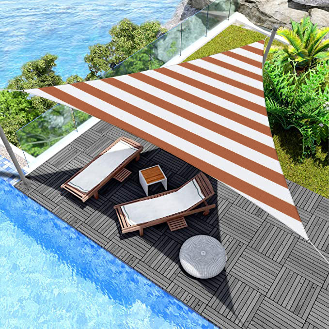 Outdoor Waterproof Striped Triangle Sun Shade Sail Opaque Privacy Protection UV Block Canopy for Patio