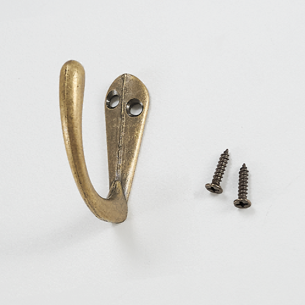 Antique bronze single wall hook with mounting screws, ideal for hanging outdoor curtains, sun shades, or patio decor.