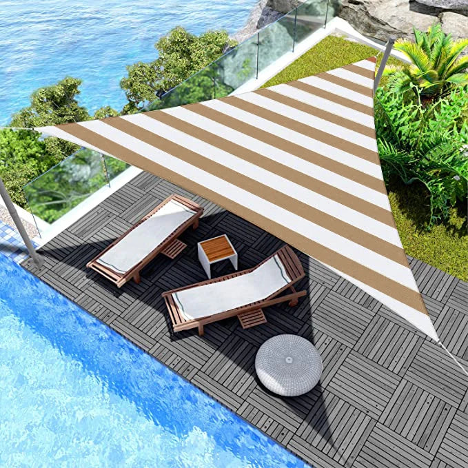 Outdoor Waterproof Striped Triangle Sun Shade Sail Opaque Privacy Protection UV Block Canopy for Patio