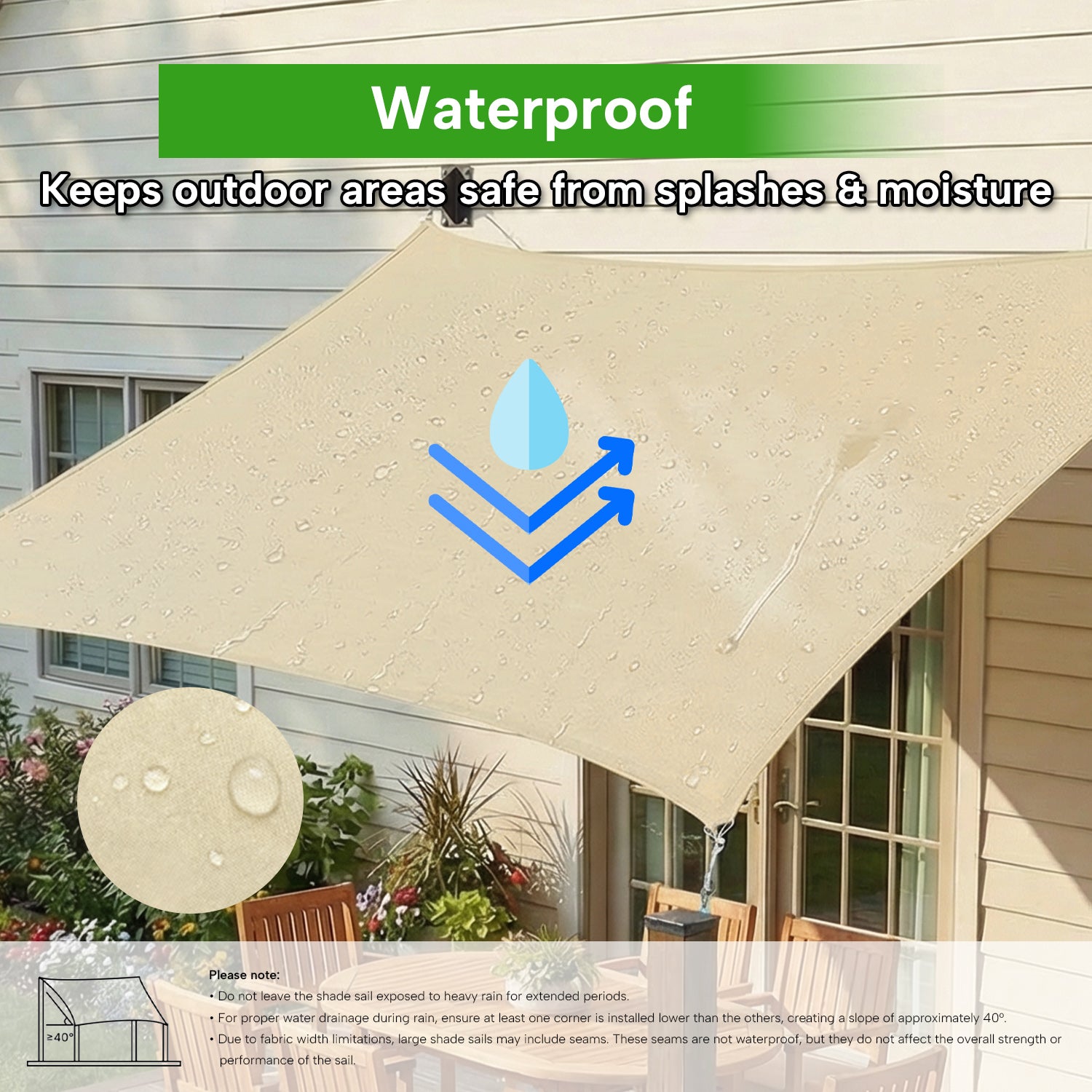 Outdoor Waterproof Rectangle Sun Shade Sail for Patio/Pool