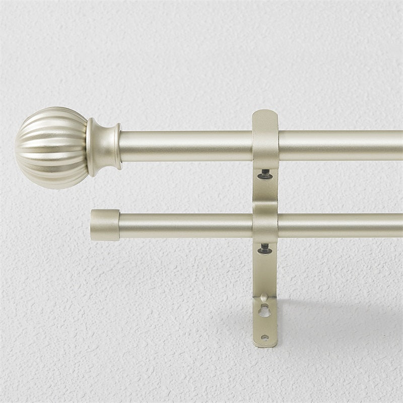 Heavy-duty brushed champagne 1 inch ball telescoping double outdoor curtain rod set, aluminum alloy.