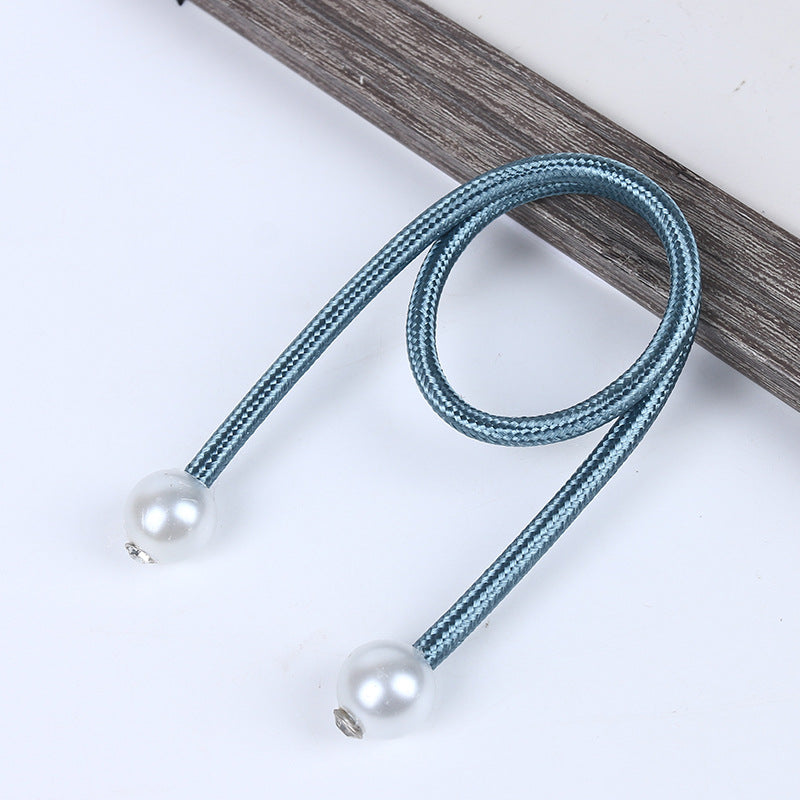 Blue braided cord magnetic curtain tieback with two shimmering pearl balls, ideal for KGORGE outdoor shade and patio curtains.