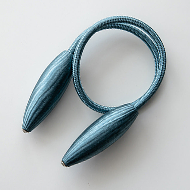 Modern teal blue braided curtain tieback strap with two ribbed decorative ends, perfect for simple curtain decoration accessories.