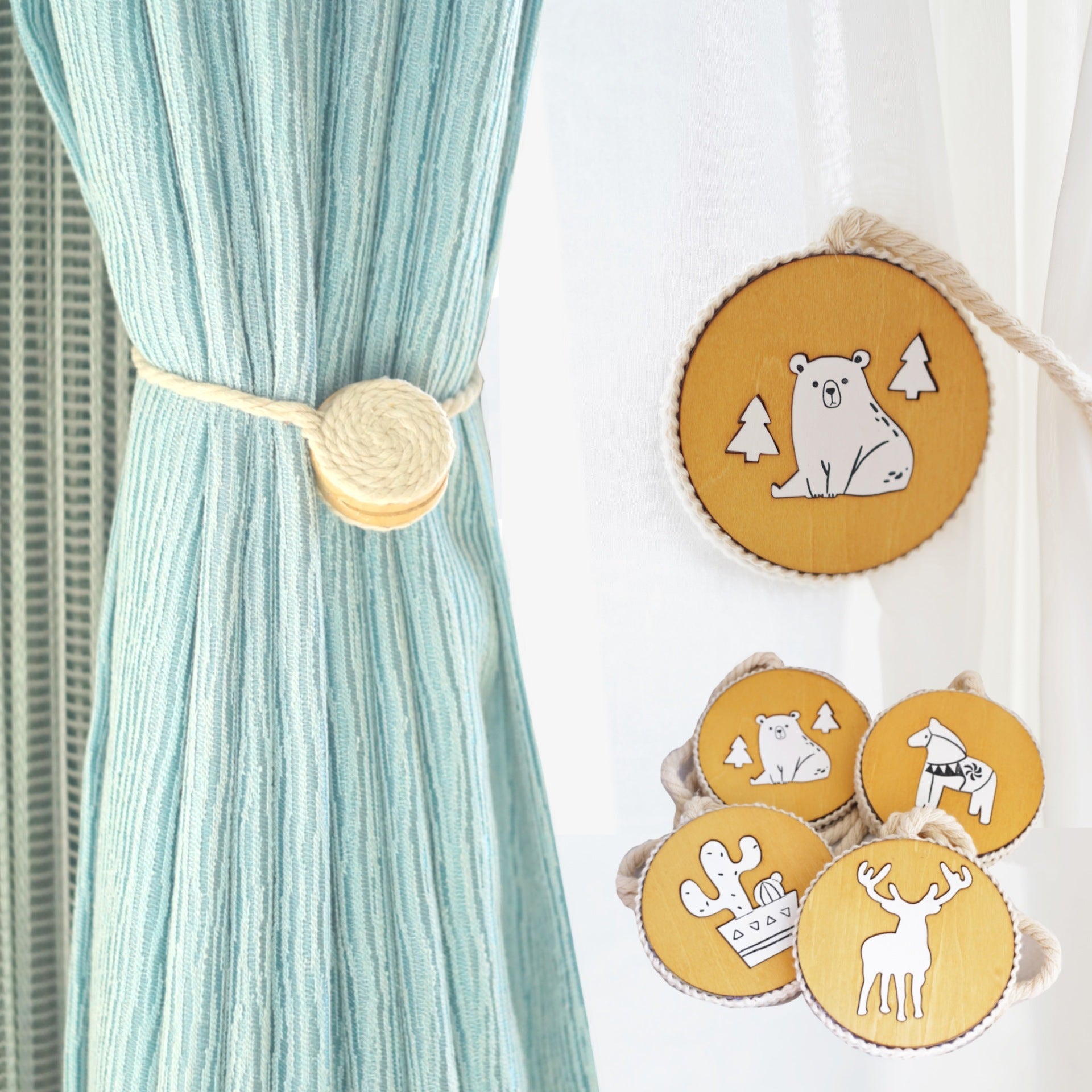 1 PC Wooden Animal Magnetic Curtain Straps Tiebacks KGORGE Store