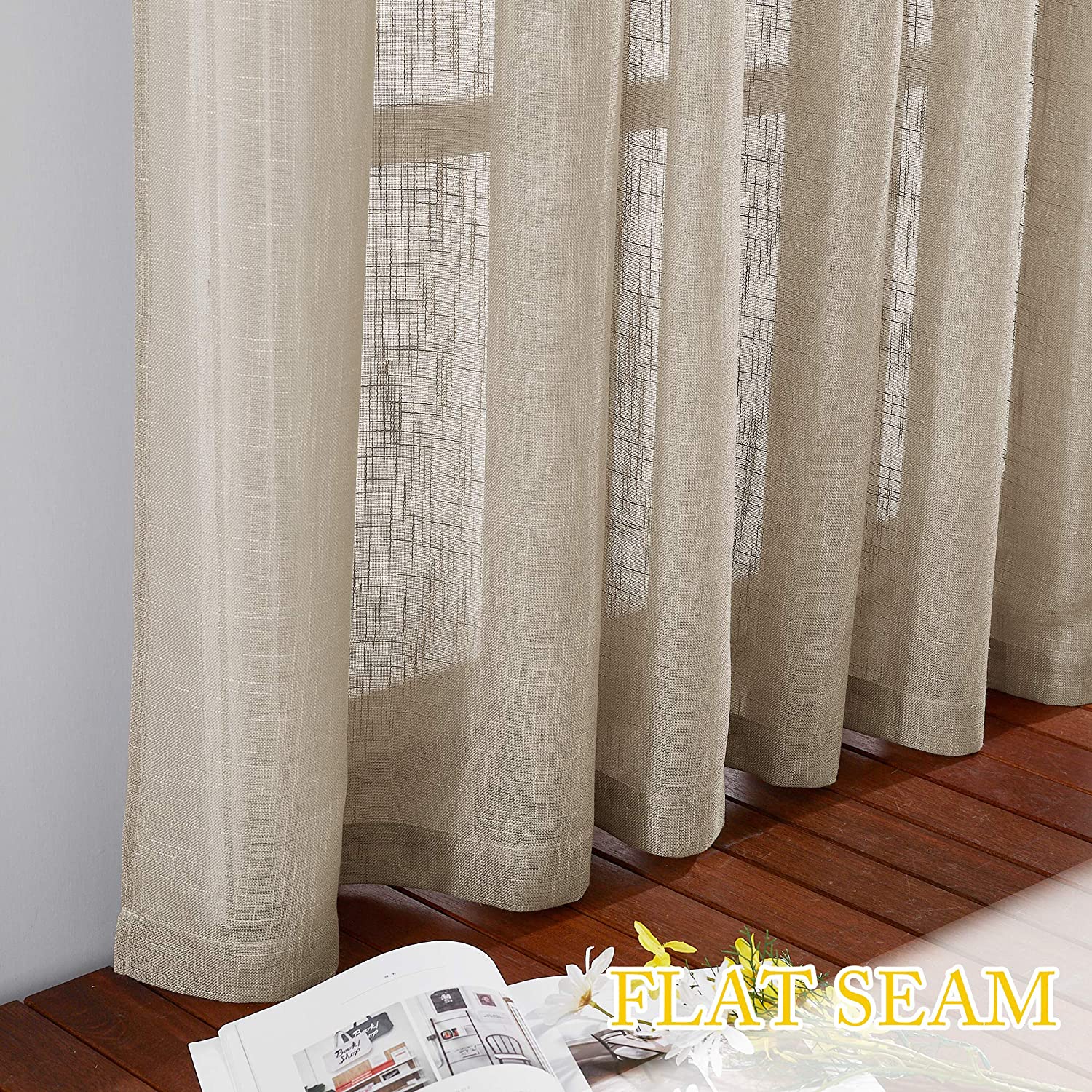 1 Pair 52 Inches Wide Grommet Top Privacy Bedroom Linen Semi Sheer Curtains KGORGE Store