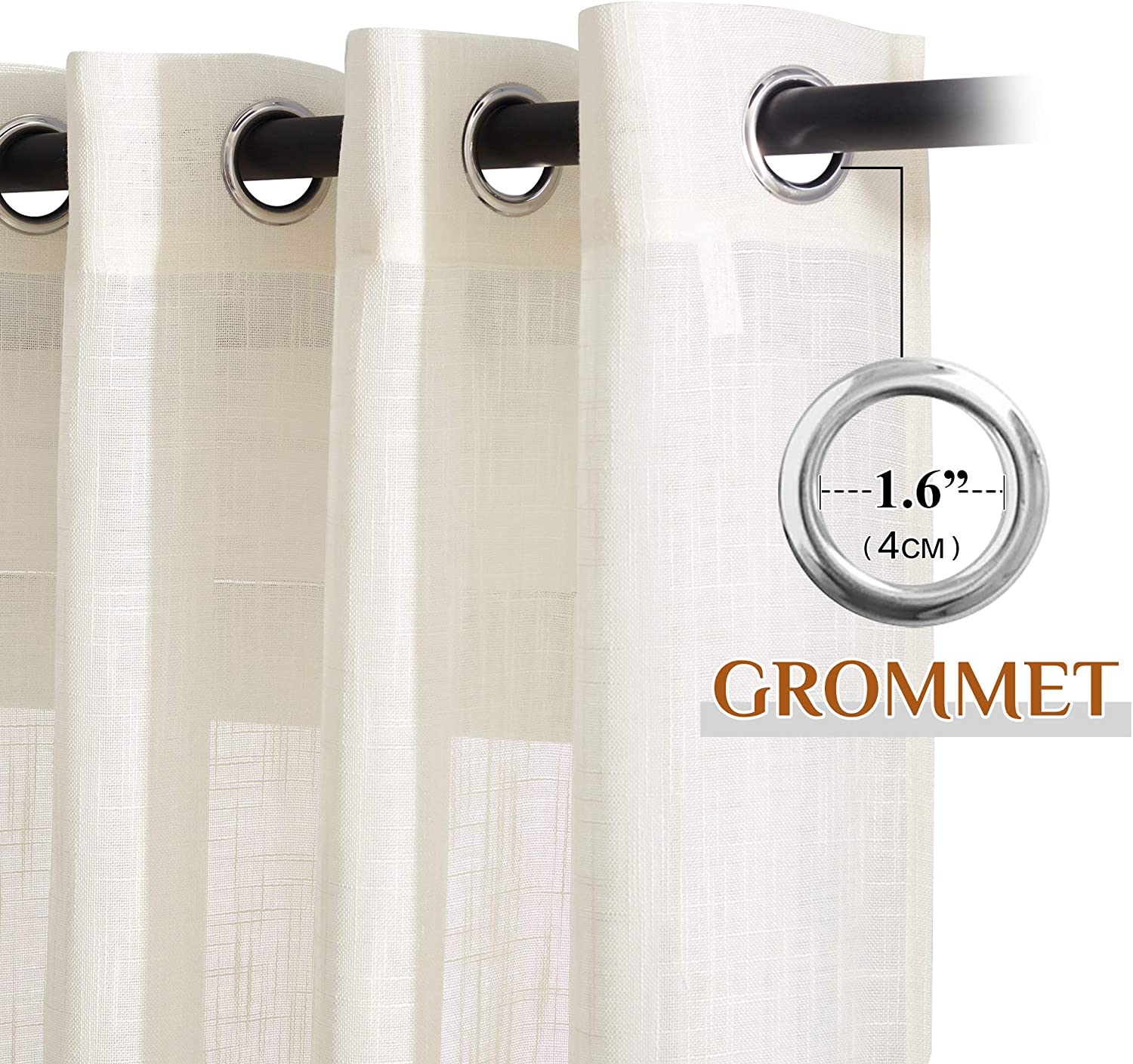 1 Pair 52 Inches Wide Grommet Top Privacy Bedroom Linen Semi Sheer Curtains KGORGE Store