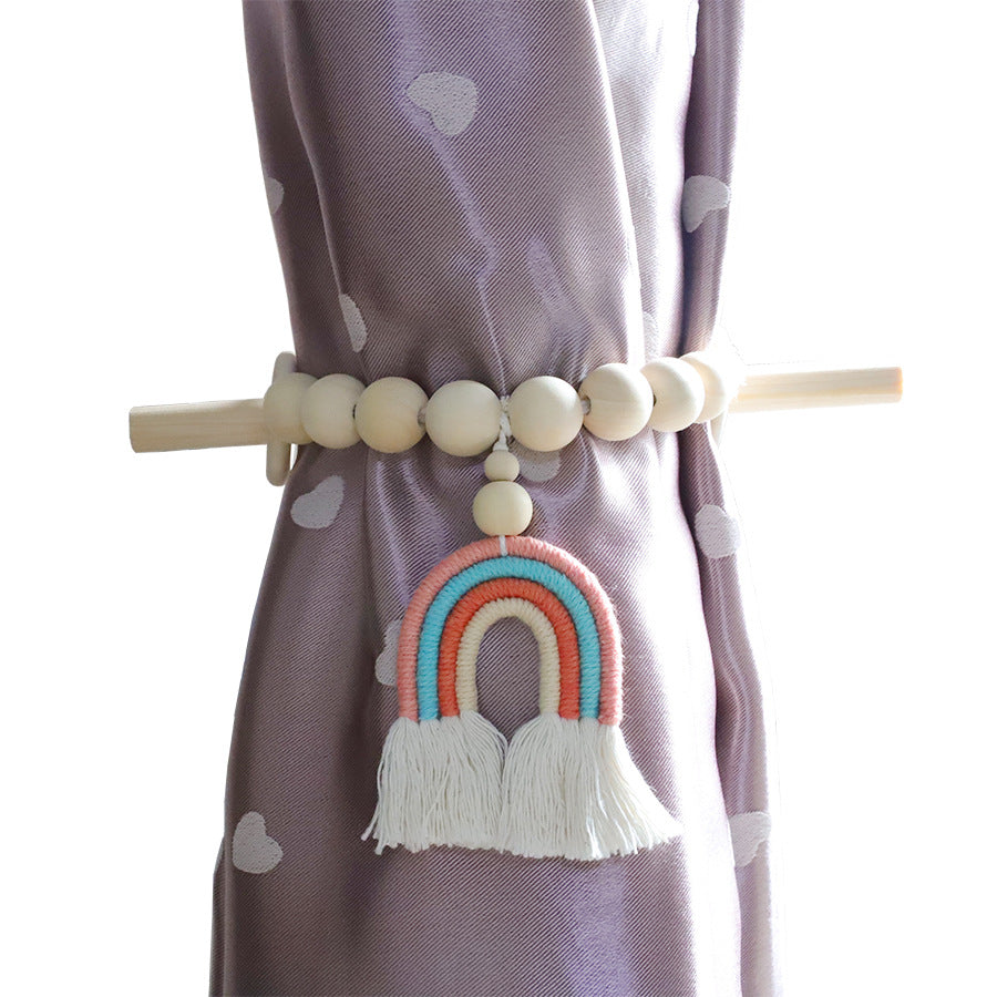 1 Pc Handwoven Rainbow Tassel Wood Beads Curtain Tiebacks KGORGE Store