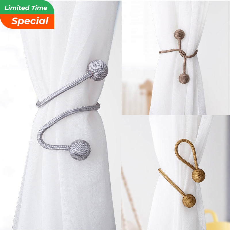 Kgorge magnetic curtain tiebacks: grey flexible coil, brown knotted, and gold loop styles, for decorative window curtain holdbacks.