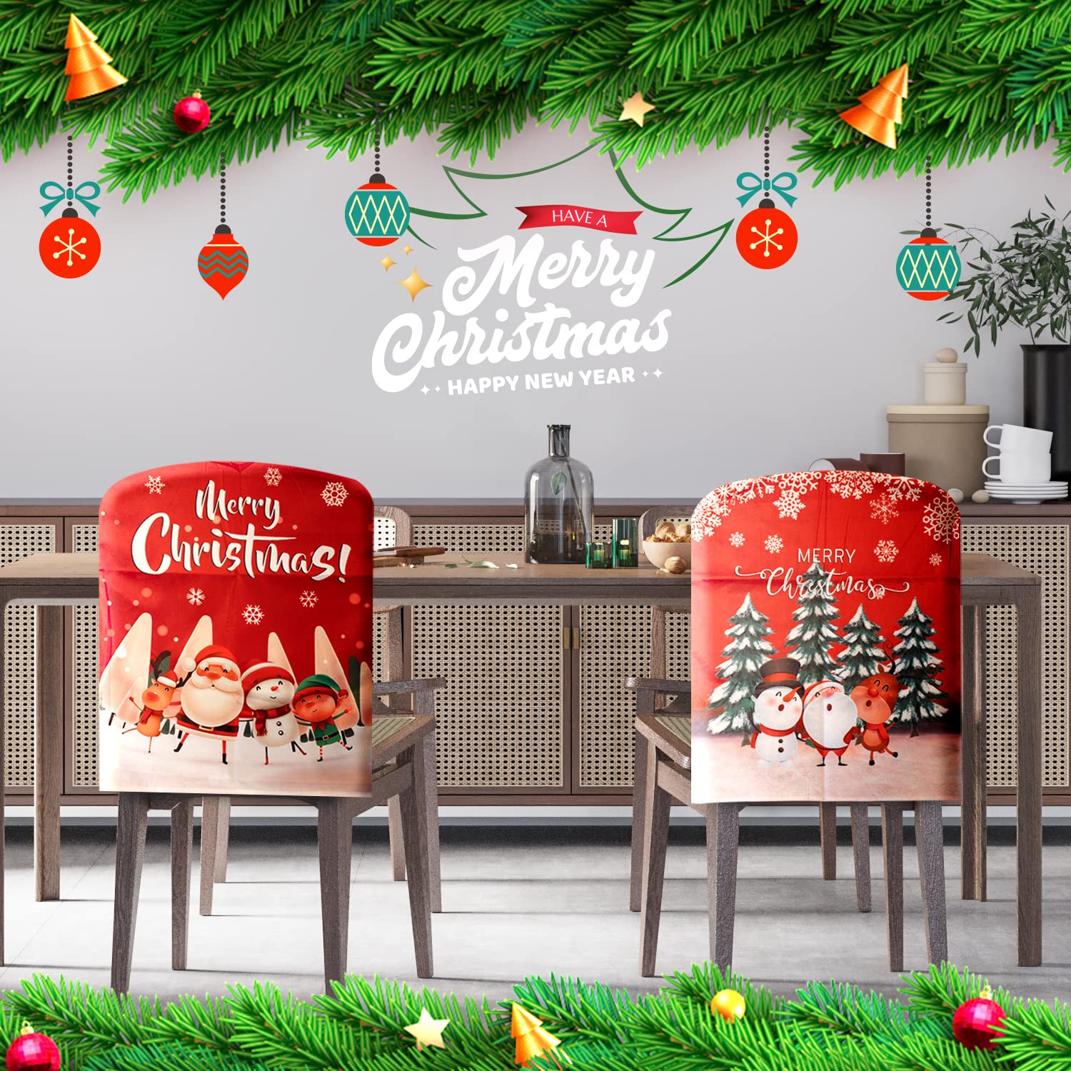 1Pc Christmas Back Chair Covers Printing Christmas Tree Snowman Covers for Home, Kitchen, Dining Room Decor KGORGE Store