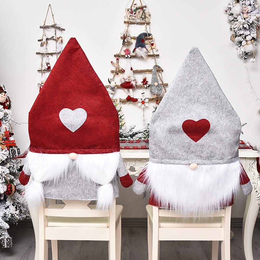1Pc Christmas Back Chair Covers Slipcovers Swedish Santa Gnome Chair Covers for Home, Kitchen, Dining Room Decor KGORGE Store