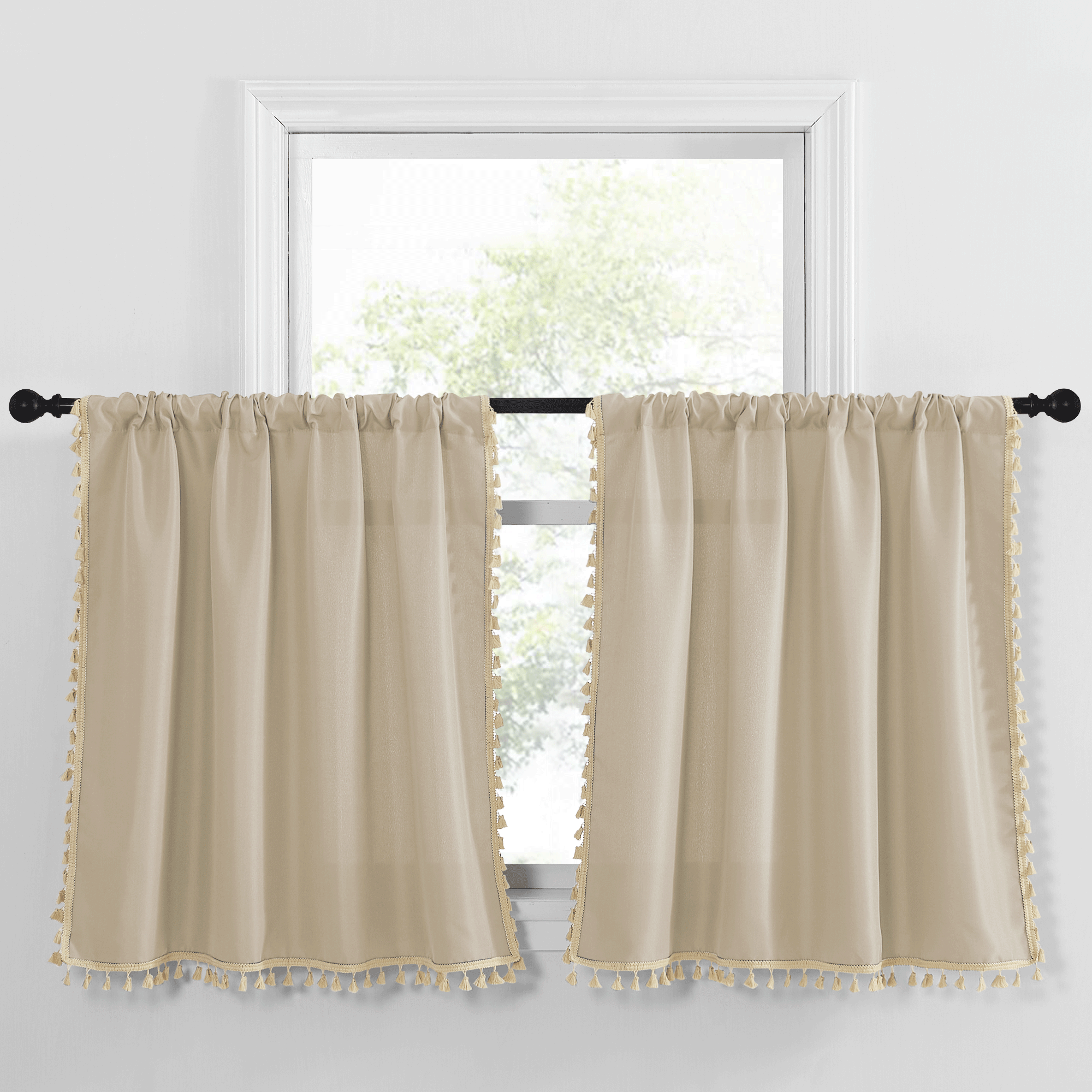 2 Panels Modern Rod Pocket Polyester Cafe Curtains with Tassels 2 Panels KGORGE Store