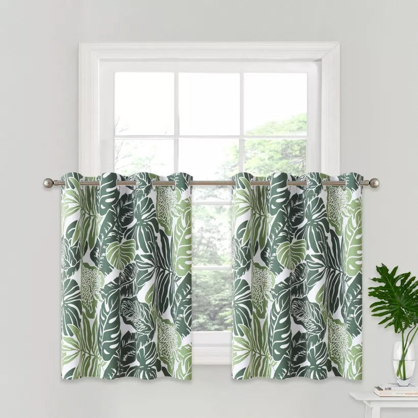 2 Panels Modern Tropical Print Grommet Polyester Blackout Cafe Curtains KGORGE Store