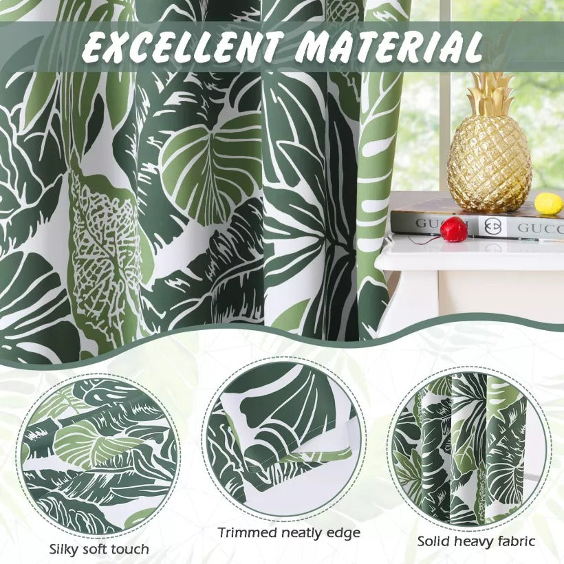 2 Panels Modern Tropical Print Grommet Polyester Blackout Cafe Curtains KGORGE Store