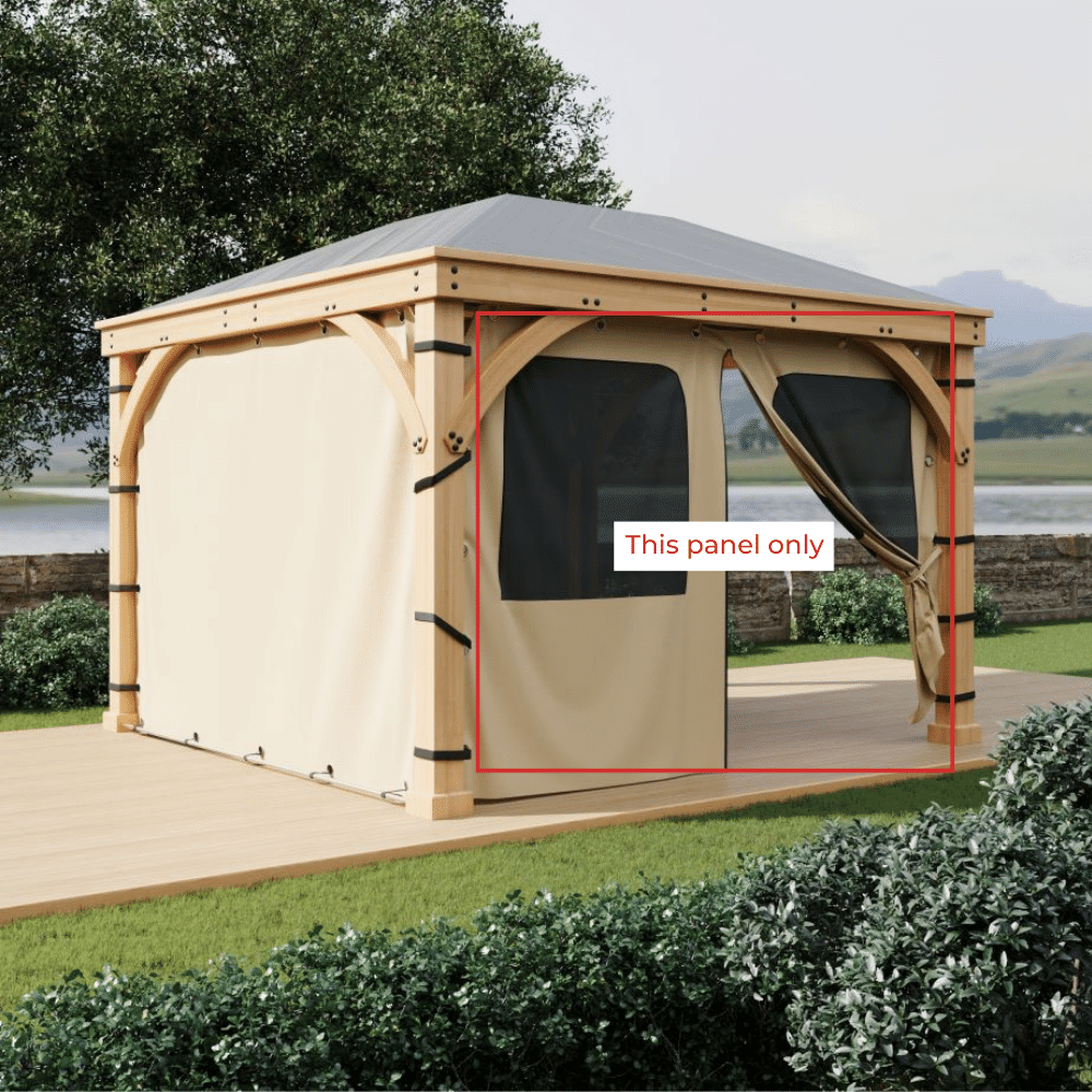 Solid beige waterproof outdoor canopy tent gazebo sidewall panel for pergola or porch. Weatherproof fabric for shade and privacy.