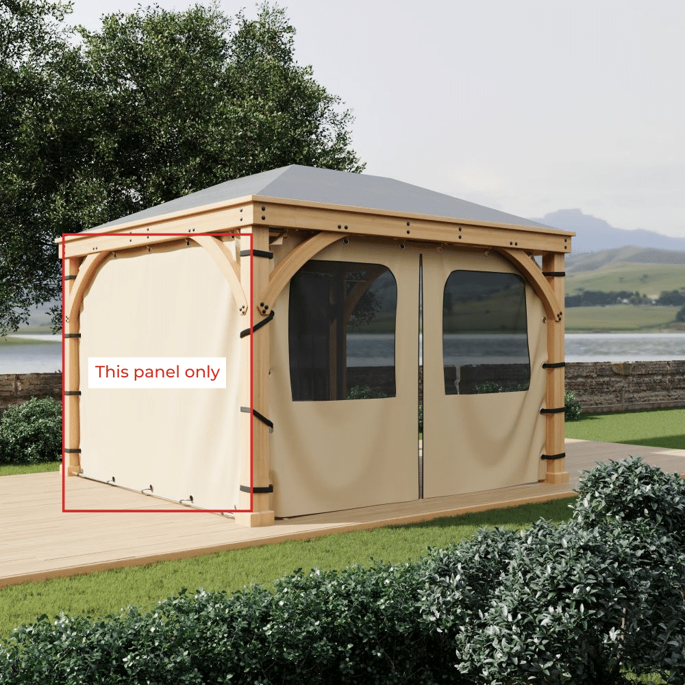 Solid beige waterproof outdoor sidewall panel for a gazebo or pergola, providing privacy and weather protection.