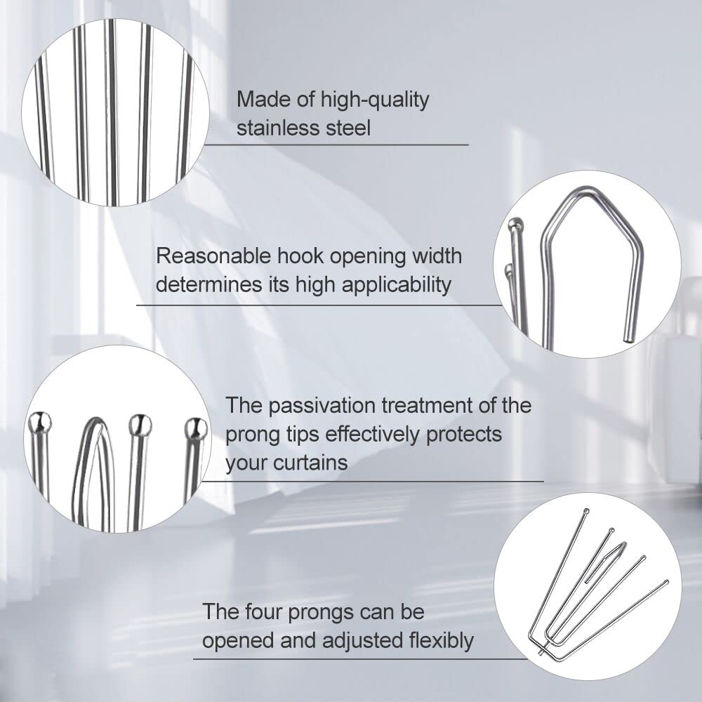 20pcs Stainless Steel Curtain 4 Prongs Pinch Pleat Hooks for Window Curtain, Shower Curtain KGORGE Store