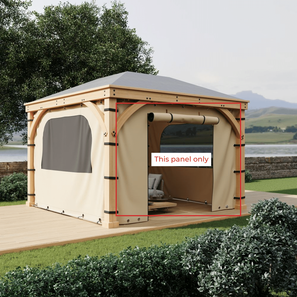 Light tan waterproof outdoor gazebo sidewall panel with a mesh roll-up window, perfect for privacy & weather protection.