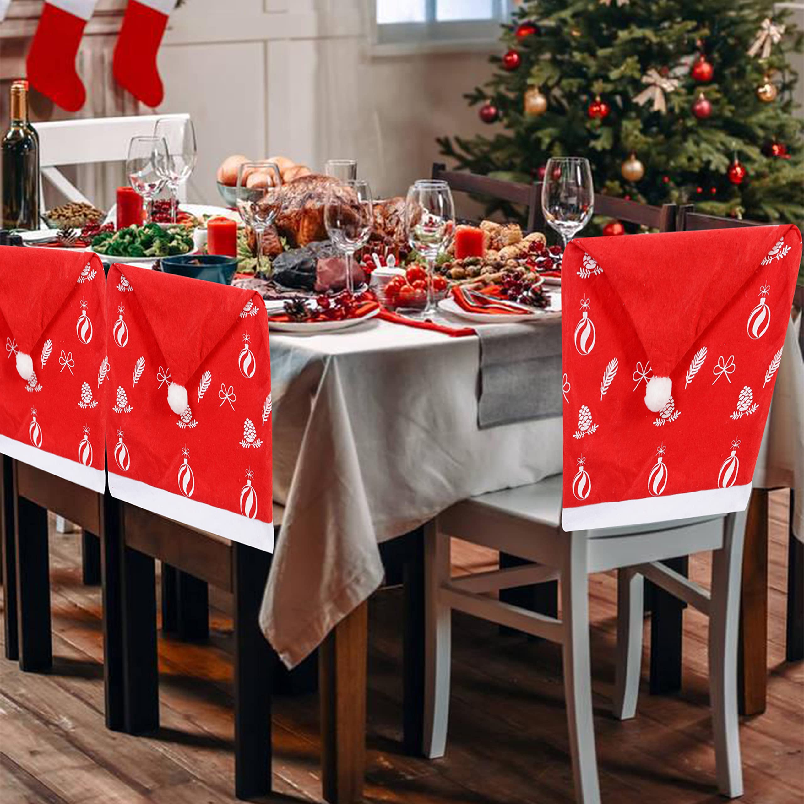 2Pcs Christmas Chair Back Covers Santa Hat Chair Covers for Home, Kitchen, Dining Room Decor KGORGE Store