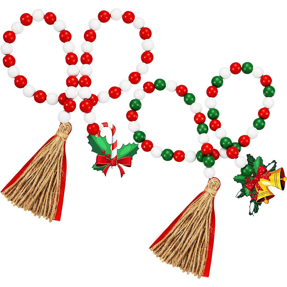 2Pcs Christmas Wooden Bead Curtain Tieback with Tassels Tray Fireplace Ornaments KGORGE Store