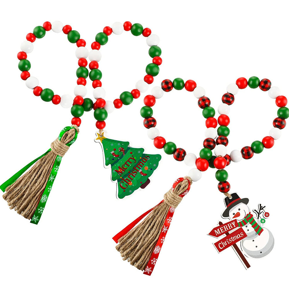 2Pcs Christmas Wooden Bead Curtain Tieback with Tassels Tray Fireplace Ornaments KGORGE Store