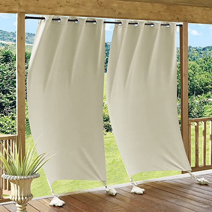 Outdoor Waterproof Grommet Top Weighted Curtain For Patio 1 Panels