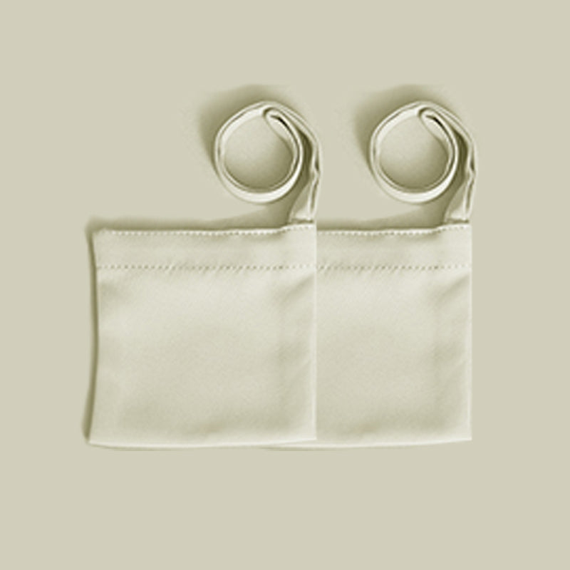 Two light-colored polyester weighted bags with top loops to secure KGORGE outdoor curtains against wind for privacy.