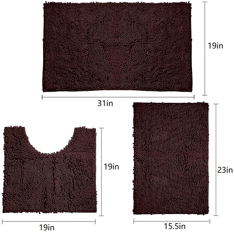 3 Piece Set of Thickened Encrypted Chenille Bathroom Non-slip Floor Mats KGORGE Store