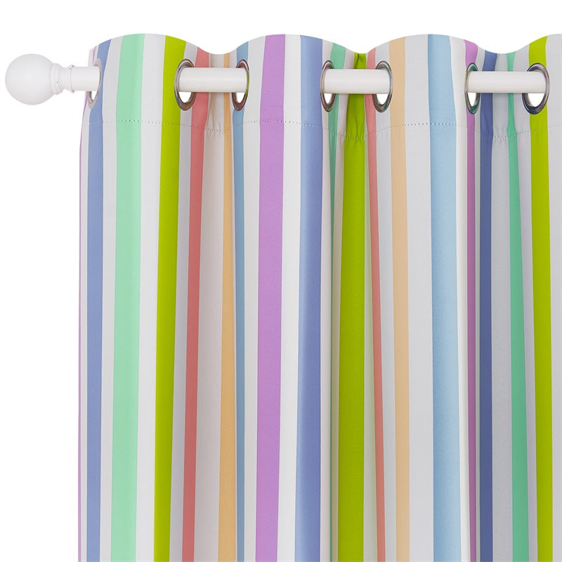 Rainbow Stripes Top & Bottom Grommet Windproof Outdoor Curtains for Patio 1 Panel