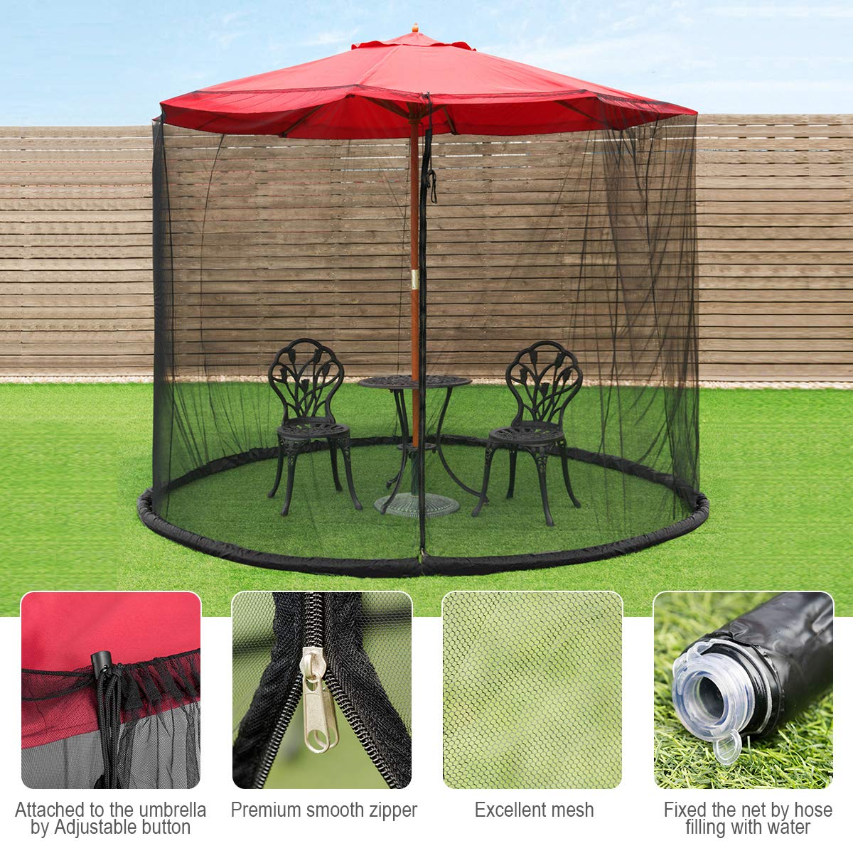 Round can be customized Patio Umbrella Screen, with Zipper Door and Polyester Mesh Netting, Height and Diameter Adjustable, Suitable for Outdoor Patio Camping Umbrella