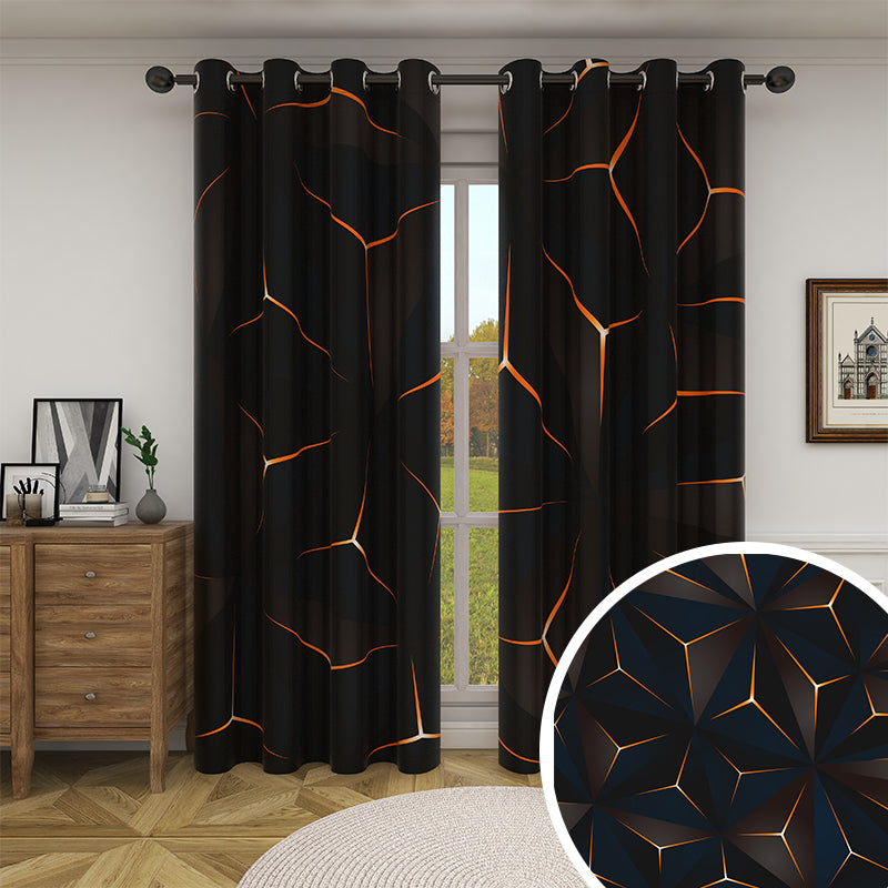 Abstract Print Grommet Blackout Black Curtains For Living Room And Bedroom 1 Pair KGORGE Store