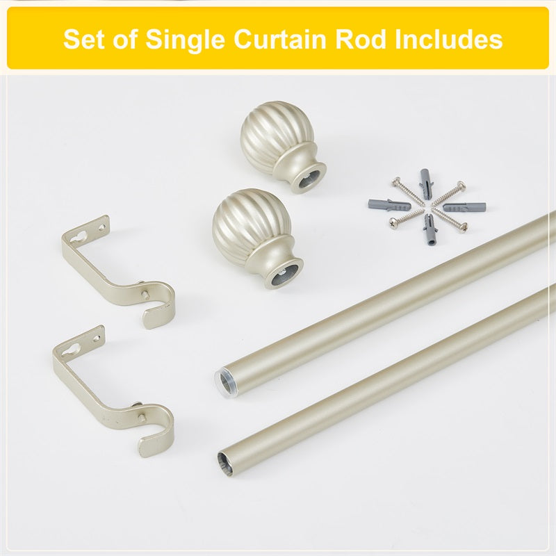 Adjustable extra-long outdoor curtain rod set featuring two rods, decorative petal ball caps, brackets, and installation hardware.