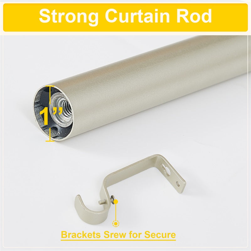 Strong 1-inch diameter outdoor curtain rod showing interior threading and secure mounting bracket with screw.