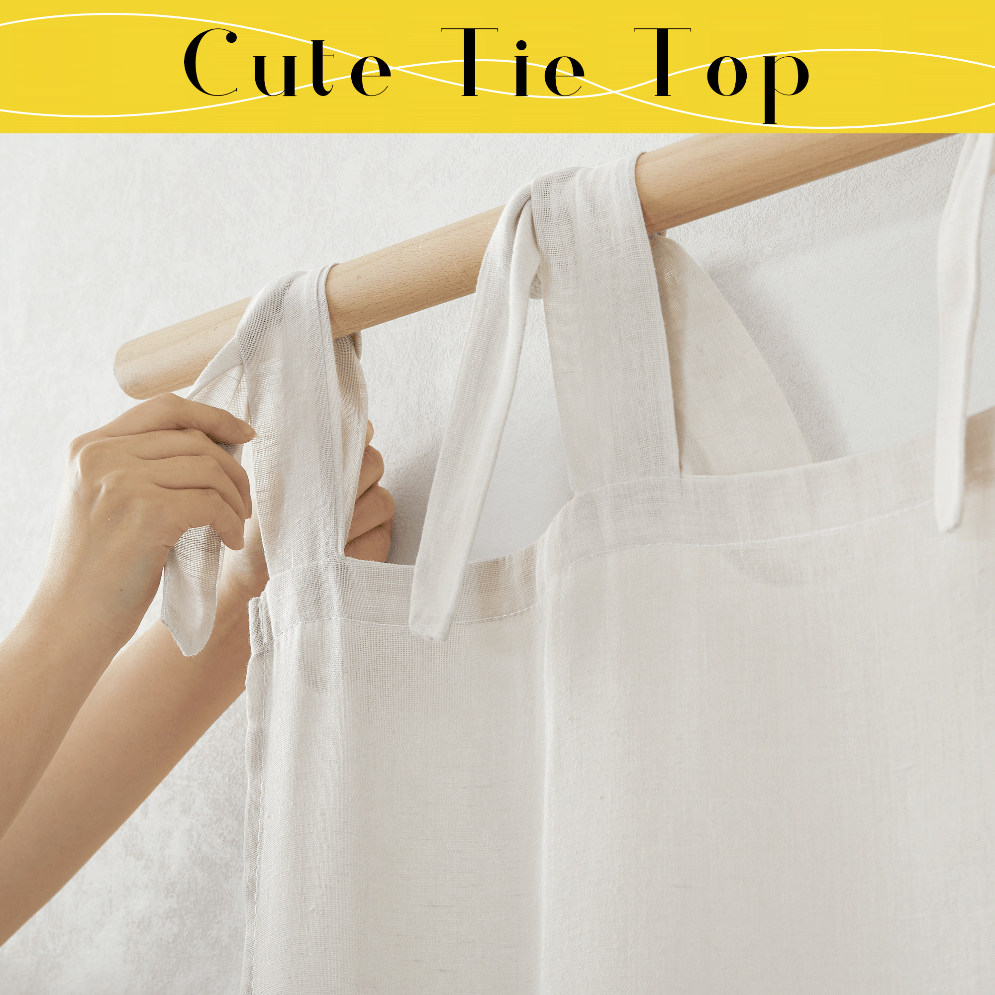 Adjustable Tie Top DIY Crafted Semi Sheer Natural Linen Blend Eclectic Privacy Rabbit Ear Curtains for Bedroom / Living Room KGORGE Store