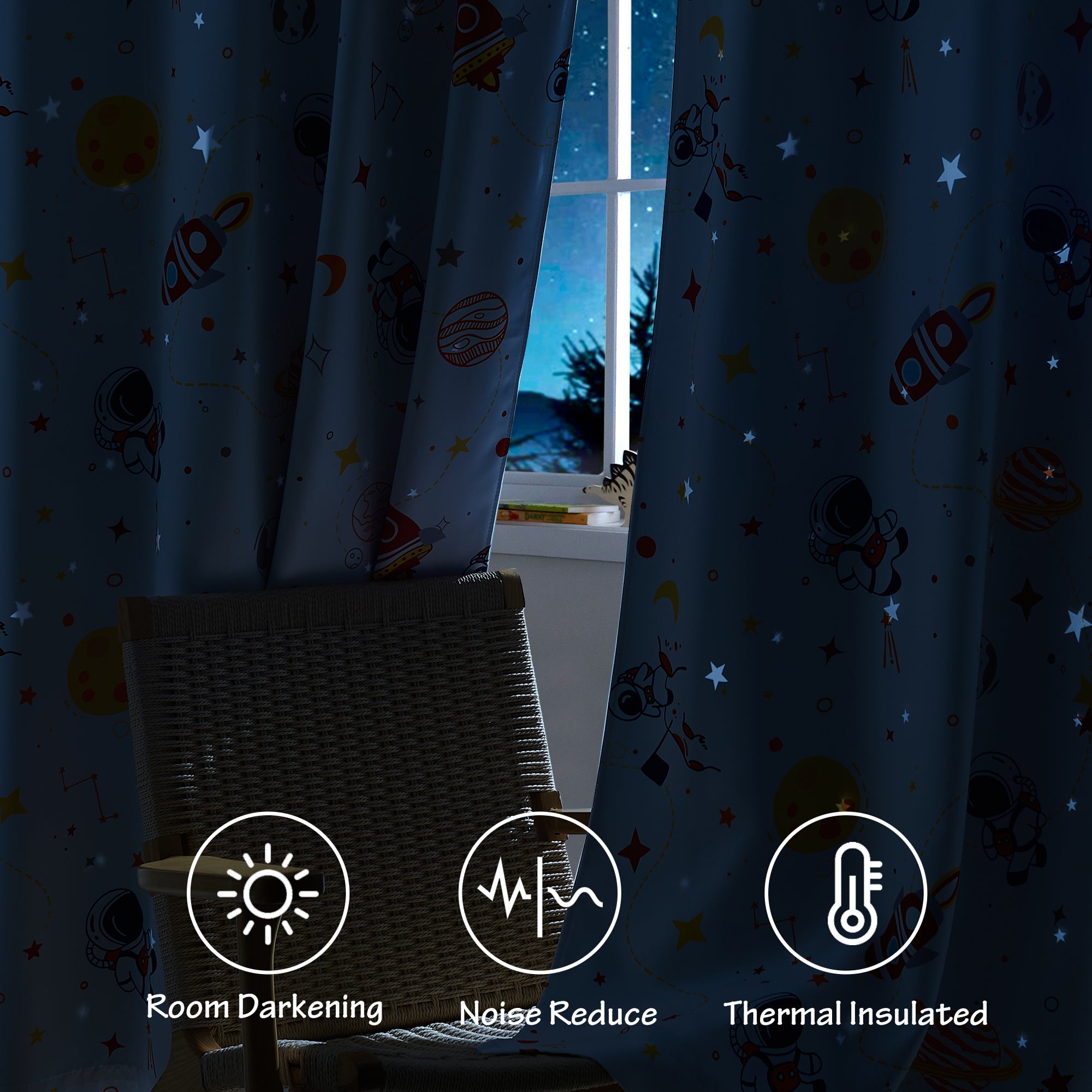 Astronaut Double Layer Back Cutout Stars Grommet Thermal Blackout Curtains For Bedroom 1 Panel KGORGE Store