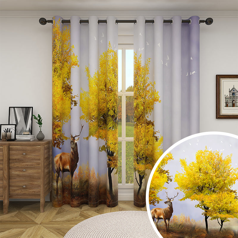 Autumn Deer Print Grommet Blackout Curtains For Living Room And Bedroom 1 Pair KGORGE Store