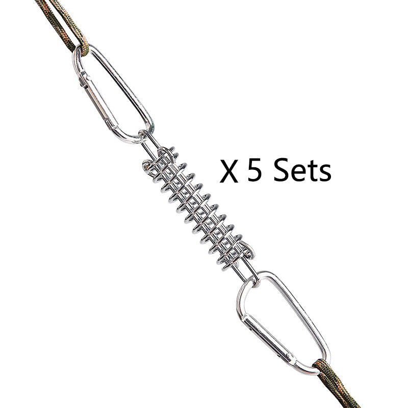5 sets of metal spring tensioners with carabiner clips, ideal for fixed canopy, awning, and tent tie-downs