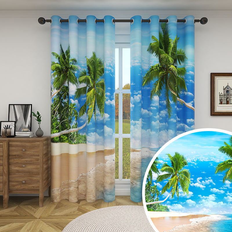Beach Palm Tree Print Grommet Blackout Curtains For Living Room And Bedroom 1 Pair KGORGE Store