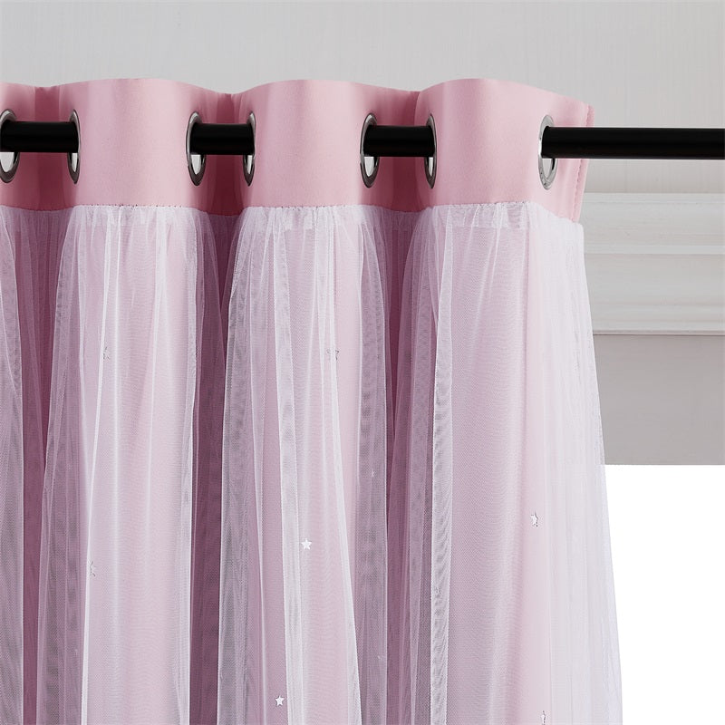 Blackout Bows Star Cut-Out Curtain With Sheer Curtain Overlay 2 Panels KGORGE Store