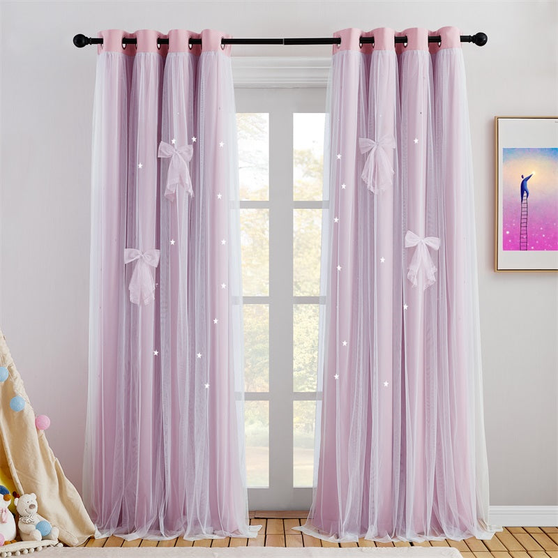 Blackout Bows Star Cut-Out Curtain With Sheer Curtain Overlay 2 Panels KGORGE Store